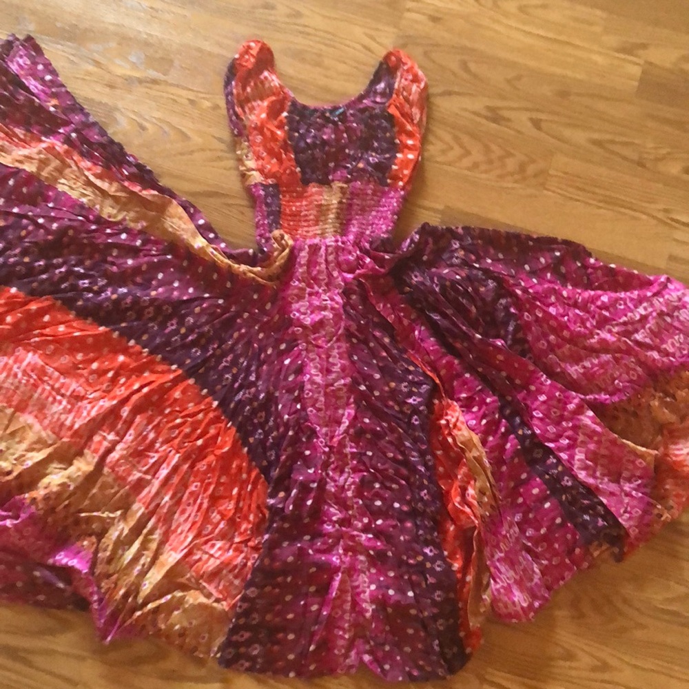 Summer flare cotton dress pink orange Sari kurti